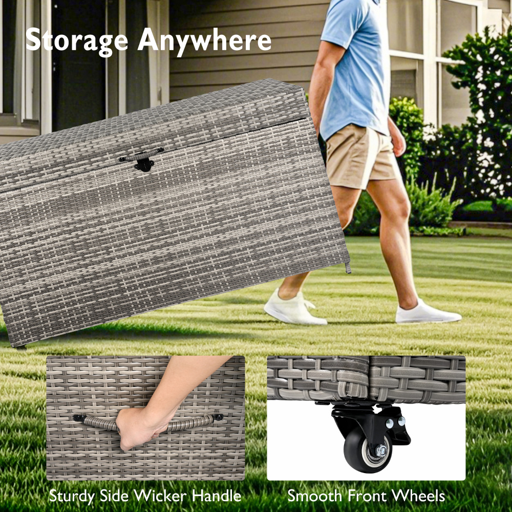 200 Gallon Wicker Deck Box with Wheels Grey