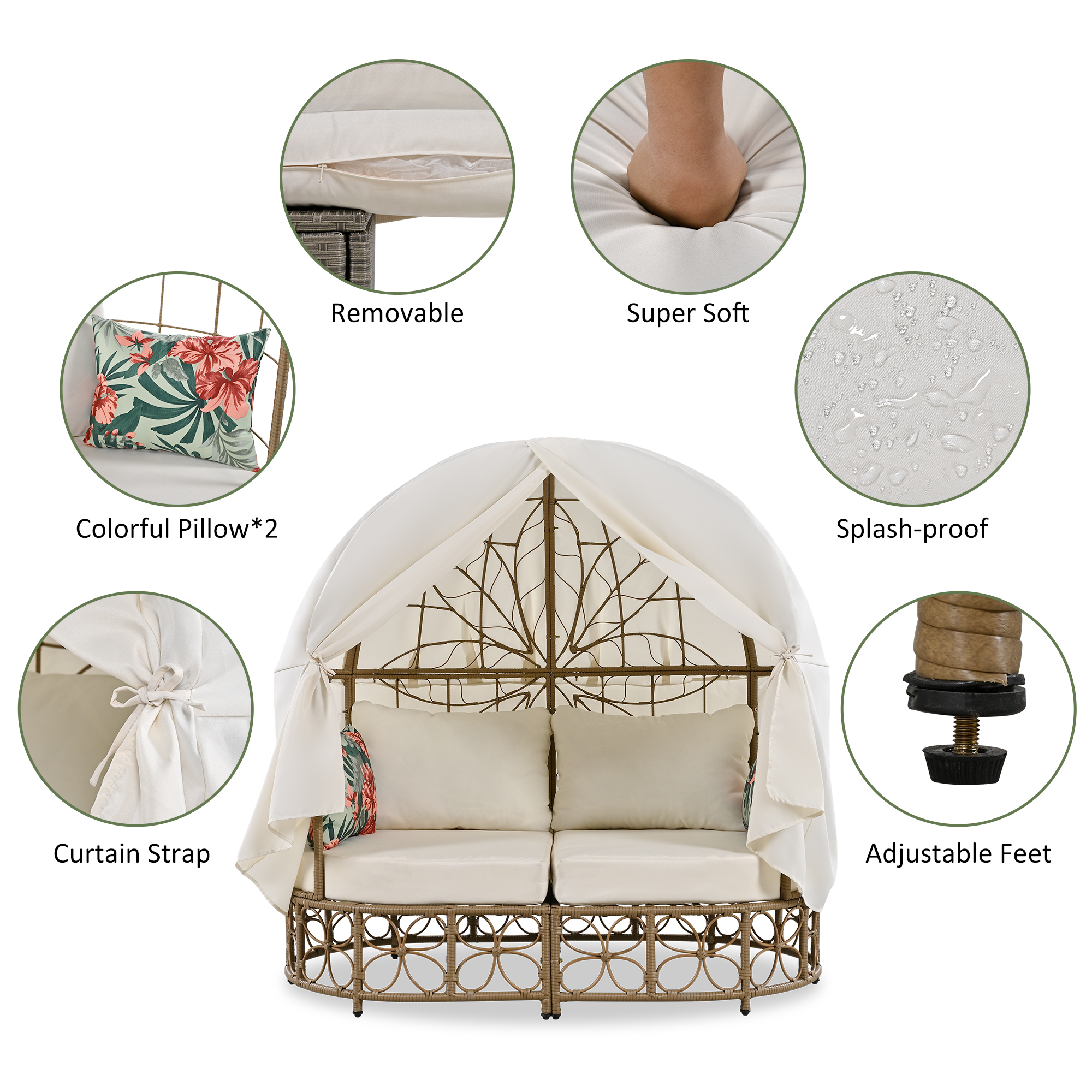 59.8" Daybed Outdoor Sunbed  Beige Cushion