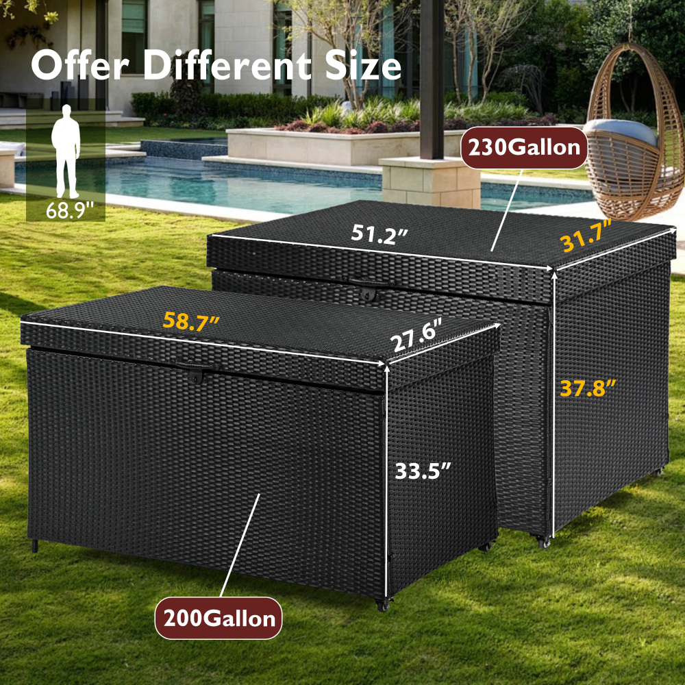 200 Gallon Wicker Deck Box with Wheels Black