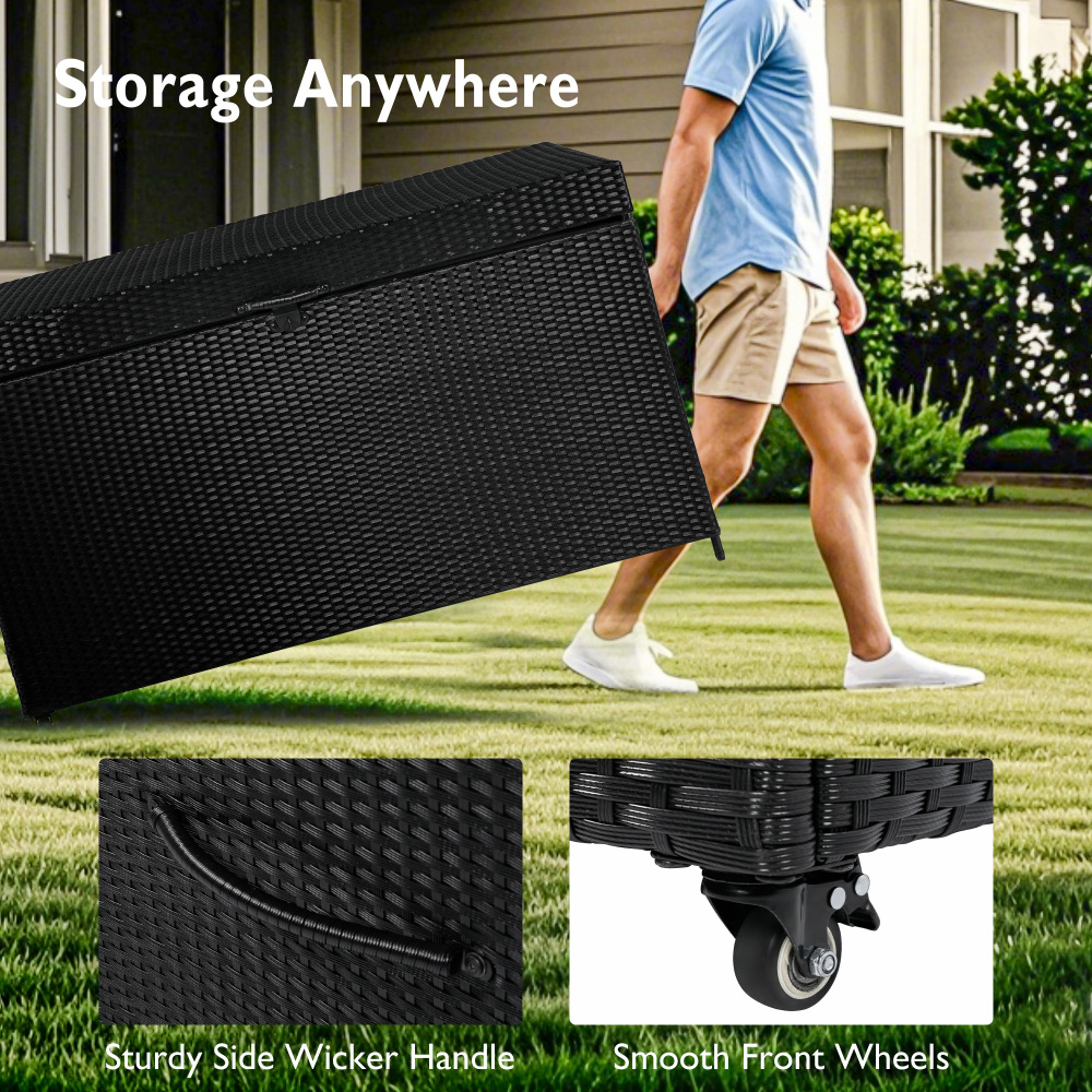 200 Gallon Wicker Deck Box with Wheels Black