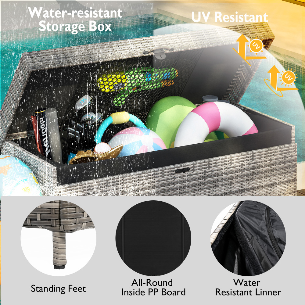 200 Gallon Wicker Deck Box with Wheels Grey