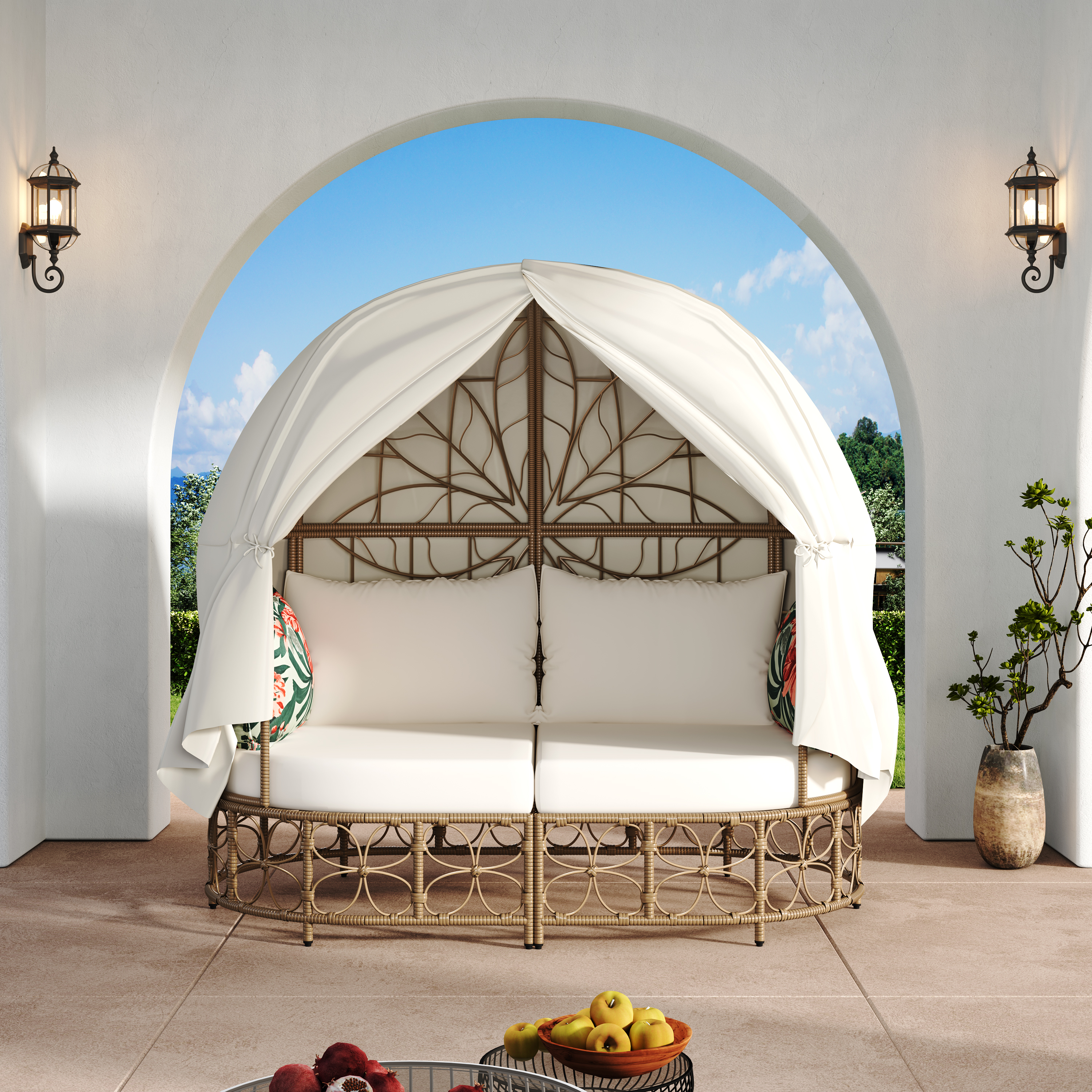 59.8" Daybed Outdoor Sunbed  Beige Cushion