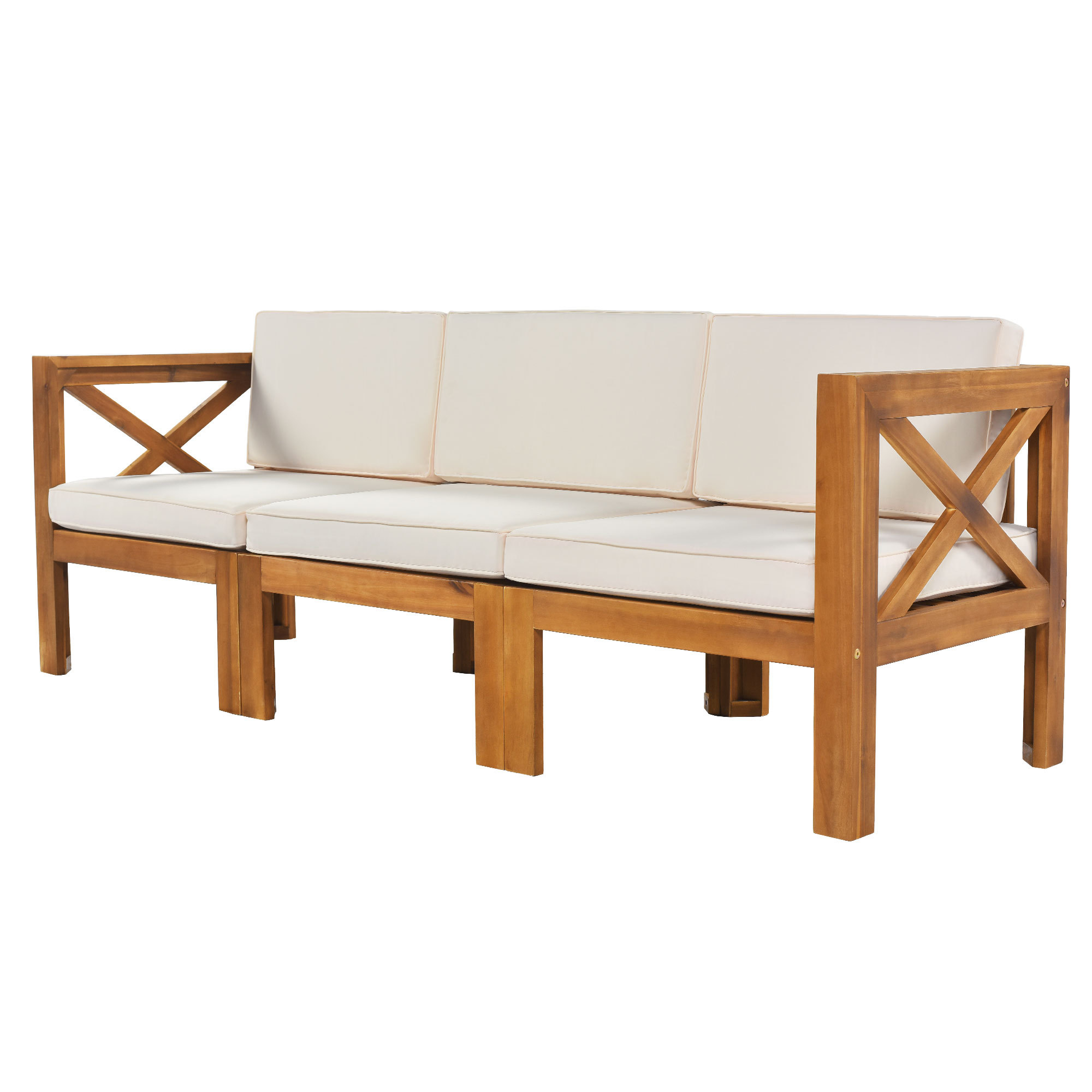 5-Piece Wood Patio Furniture Set With Cushions Natural Finish