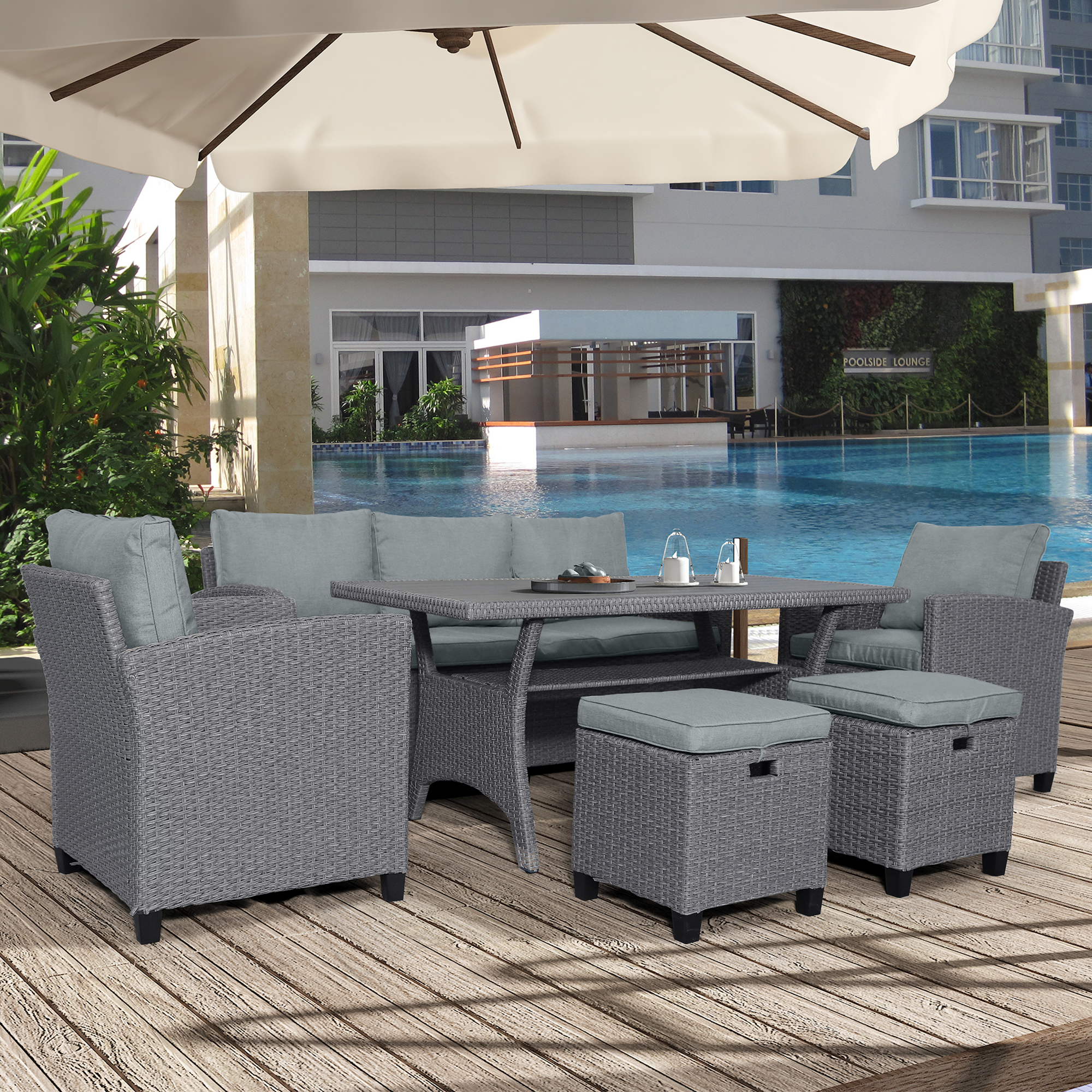 6-Piece Outdoor Conversation Sofa Set With Table Gray Rattan