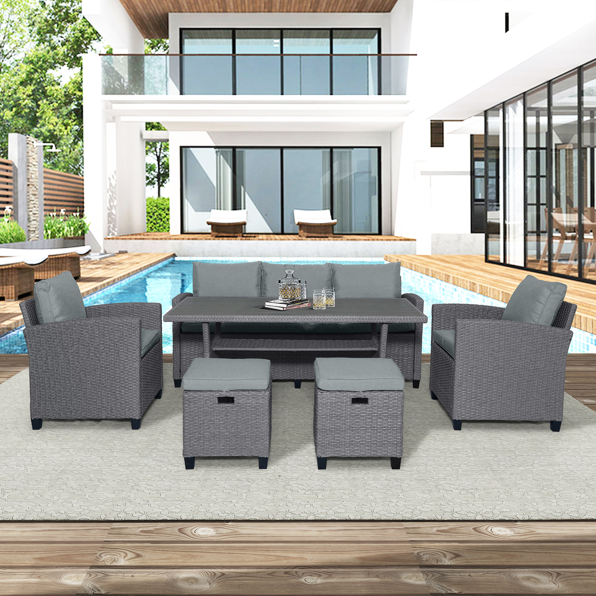 6-Piece Outdoor Conversation Sofa Set With Table Gray Rattan