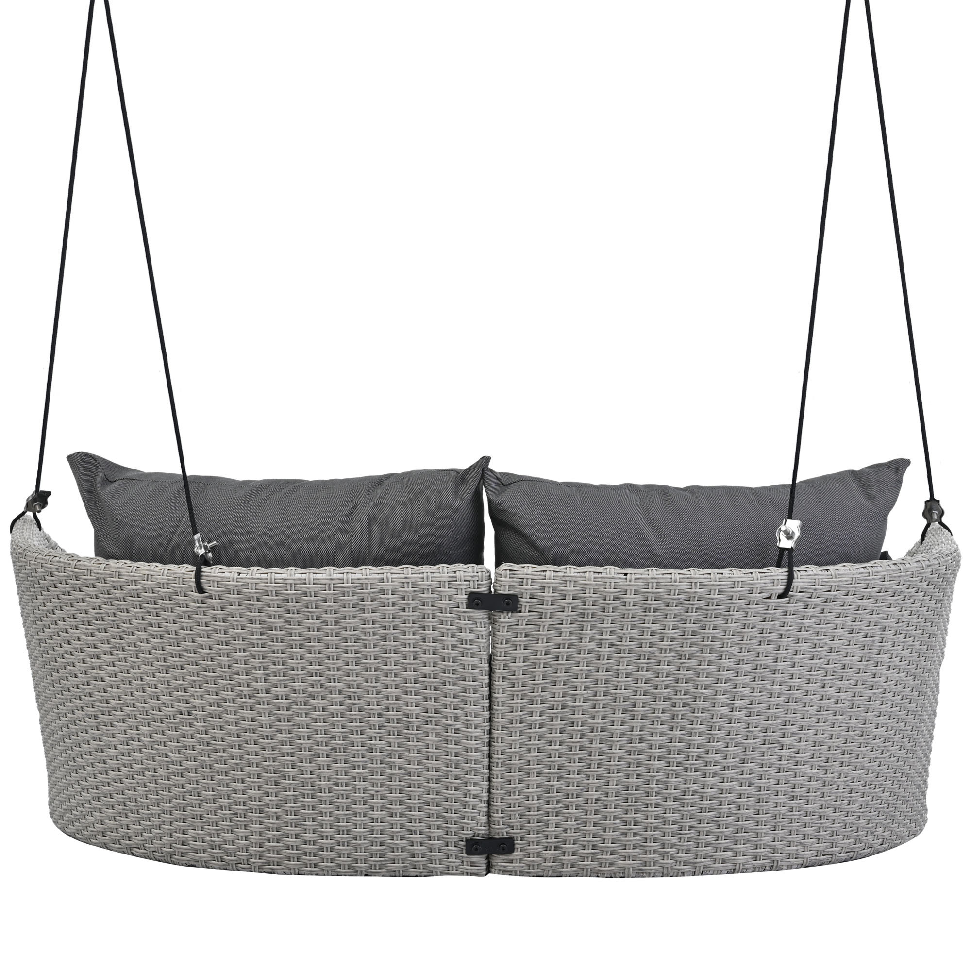 51.9" 2-Person Hanging Seat Gray Wicker And Cushion