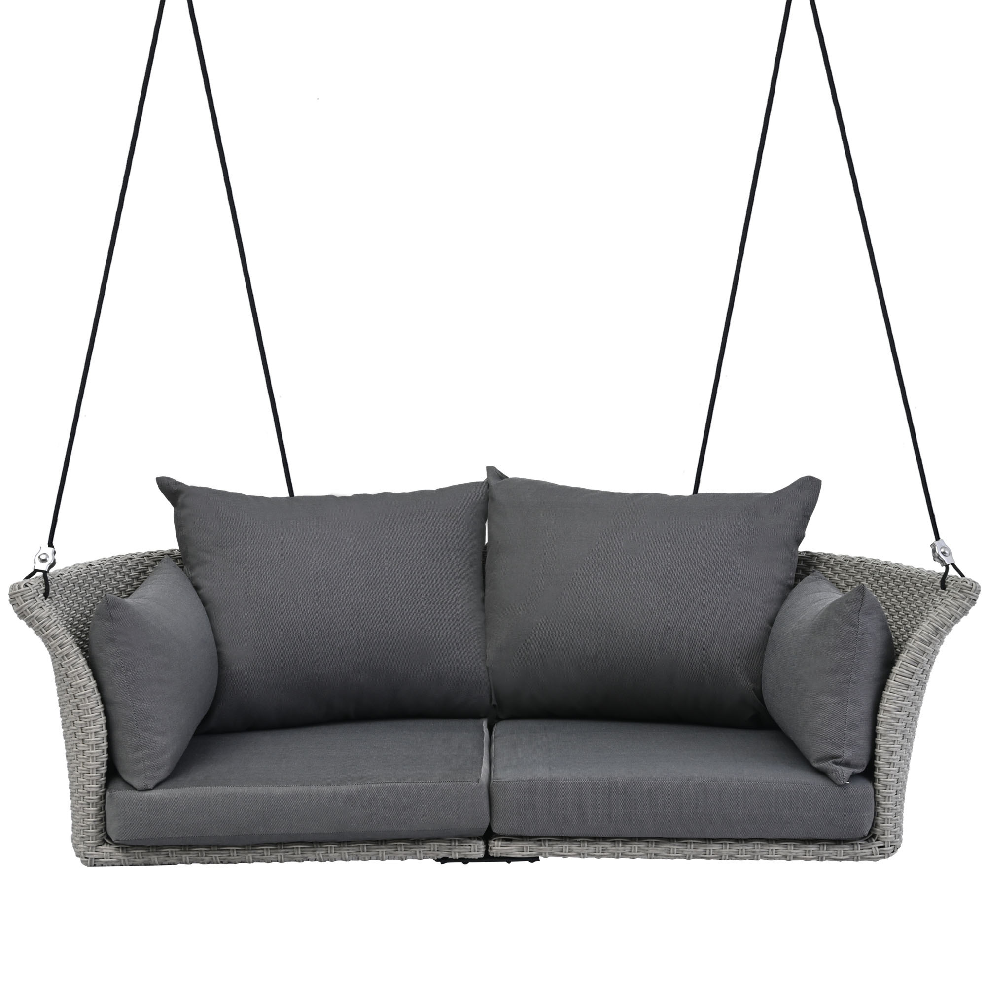 51.9" 2-Person Hanging Seat Gray Wicker And Cushion