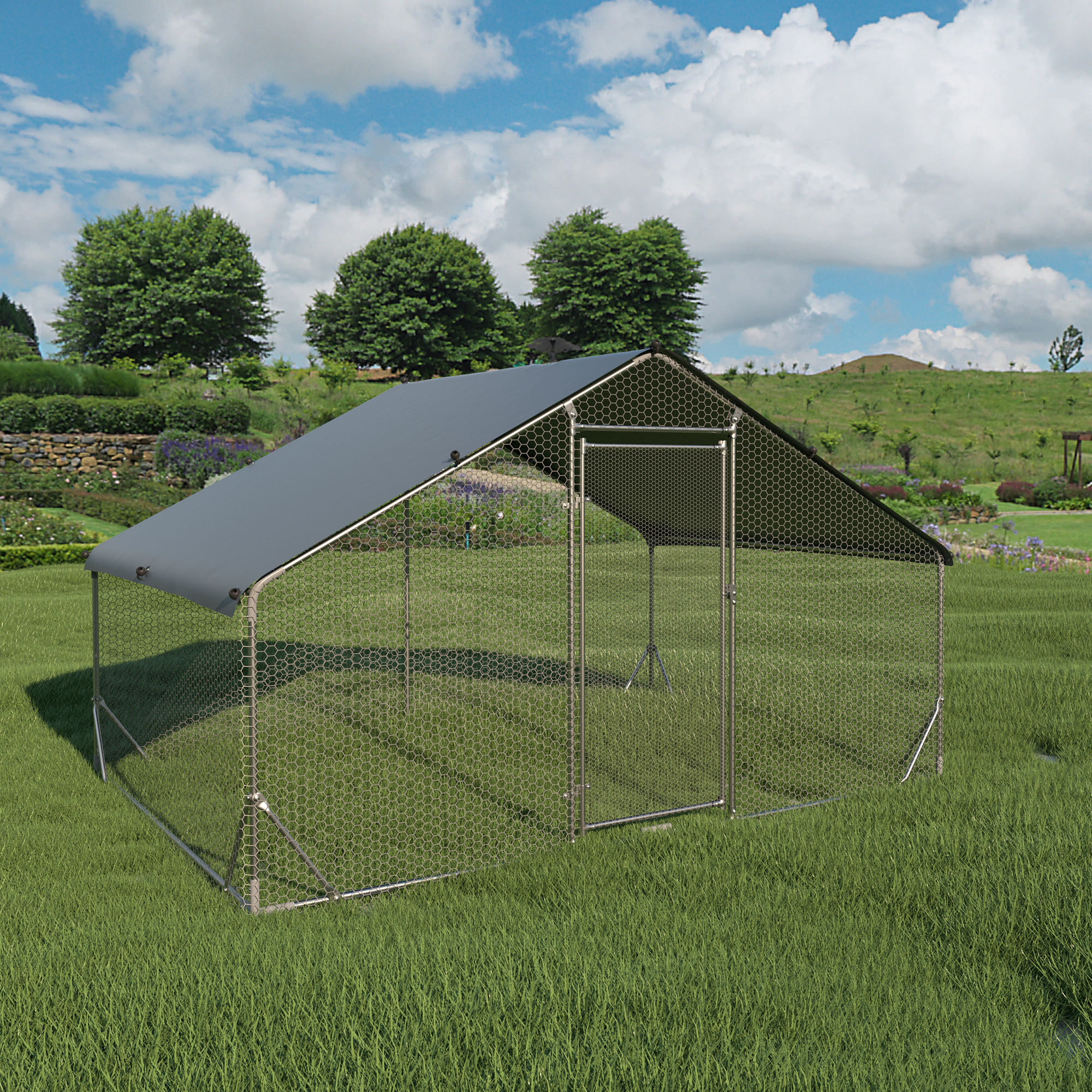 9.8'W x 6.6'L x 6.5'H Large metal chicken coop