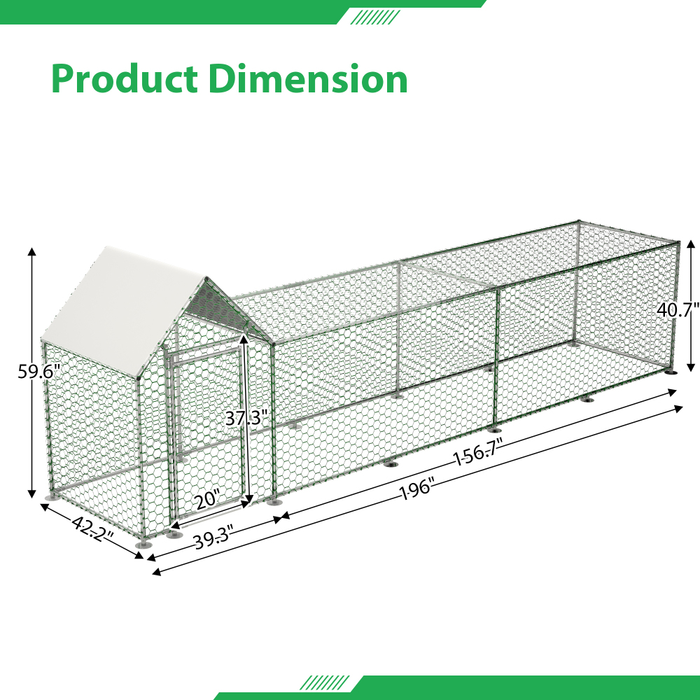 3.5'W x 16'L x 5'H Large metal chicken coop