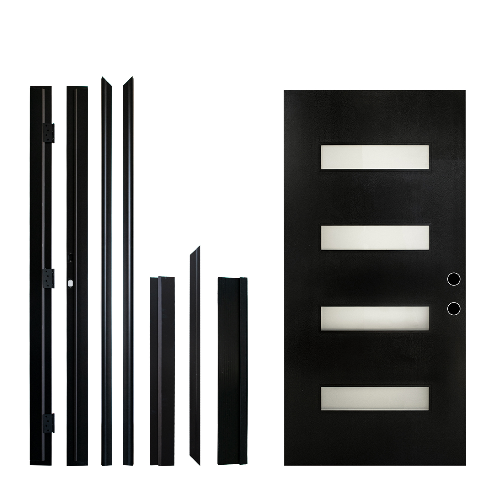 36 x 80 Black Finishe Knock-Down Fiberglass Entry Door Left Hand Inswing with Brickmould Frosted Glass and Vinyl Frame
