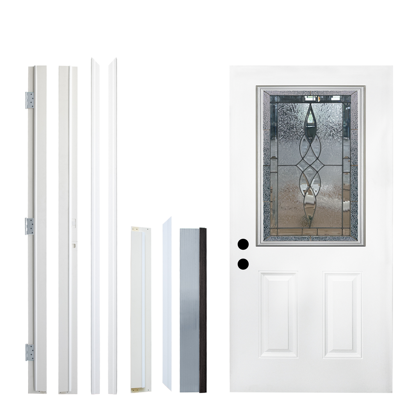 36 X 80 Right Hand Inswing 2-Panel Fiberglass Entrance Door with Brickmould and Vinyl Frame