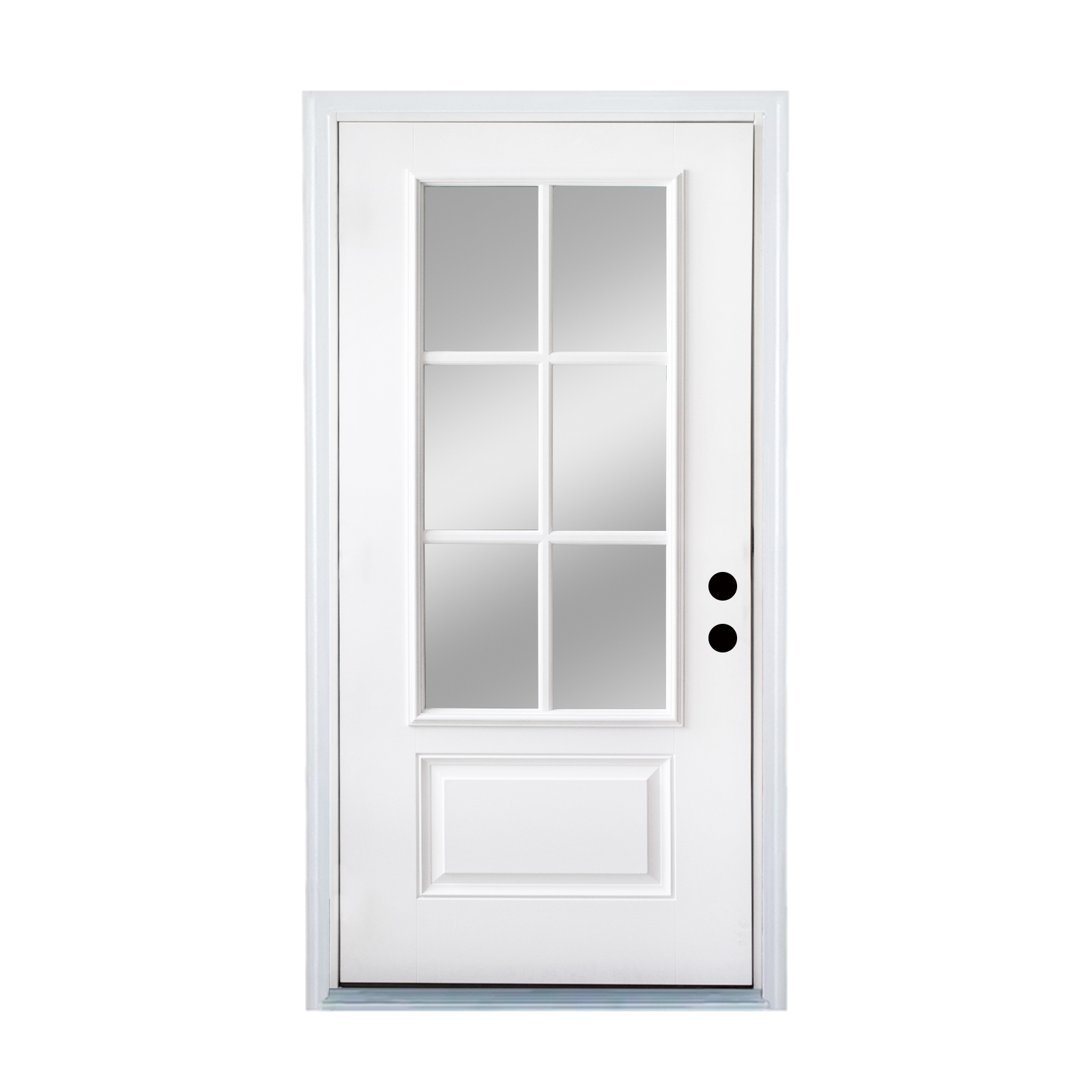 36 x 80 6 Lite Low-E Glass White Oak Wooden Grain Left Hand Inswing Fiberglass Entry Door with Brickmould and 6-9/16 Vinyl Frame