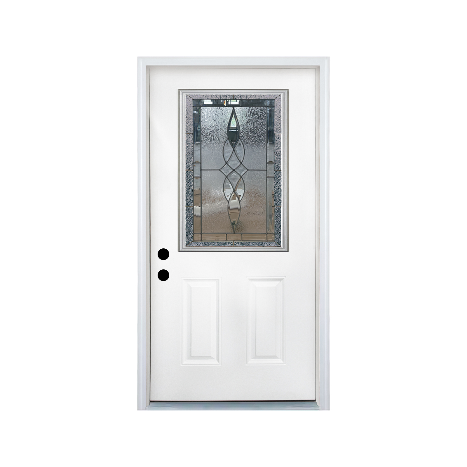 36 X 80 Right Hand Inswing 2-Panel Fiberglass Entrance Door with Brickmould and Vinyl Frame