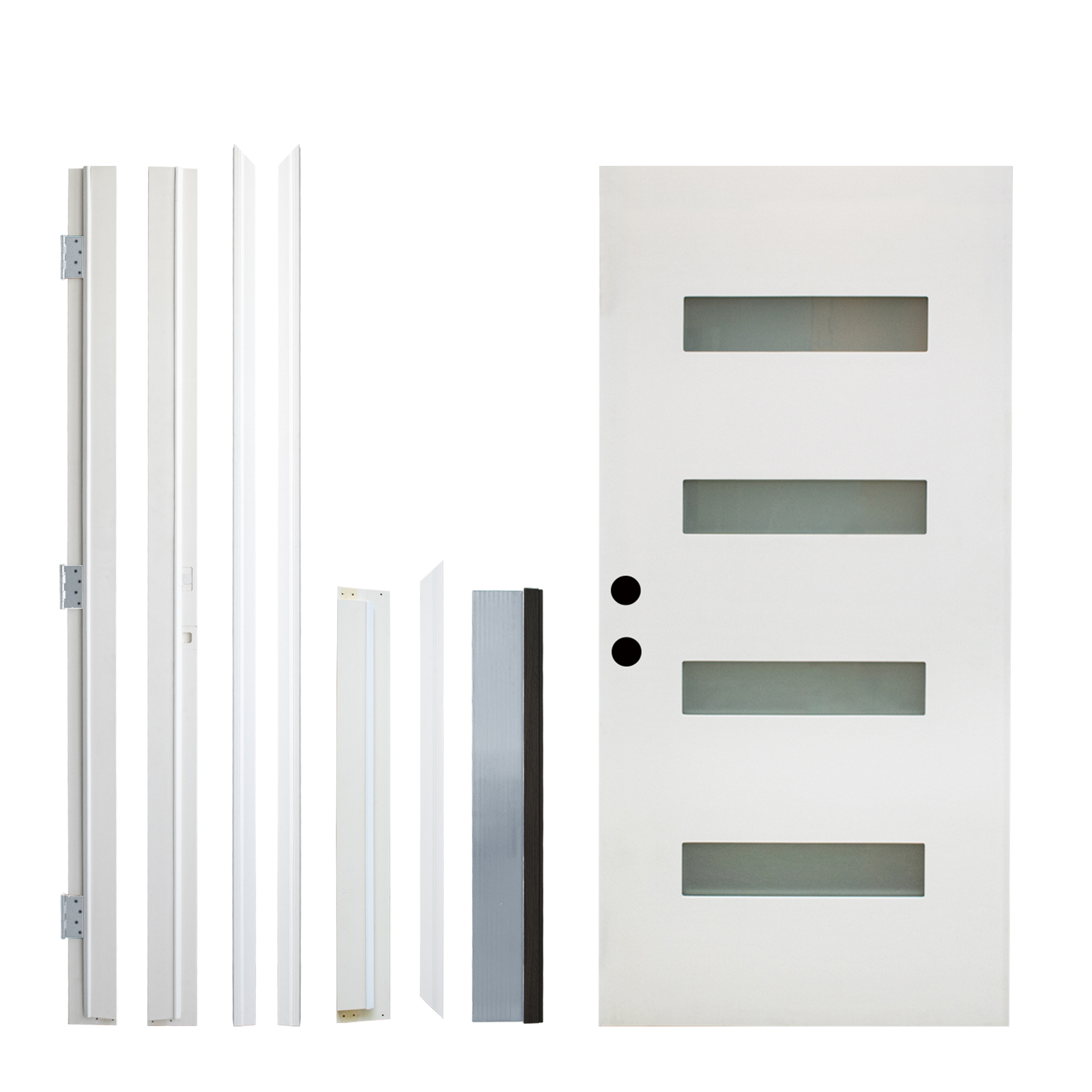 36 x 80 White Finishe Knock-Down Fiberglass Entry Door Right Hand Inswing with Brickmould Frosted Glass and Vinyl Frame
