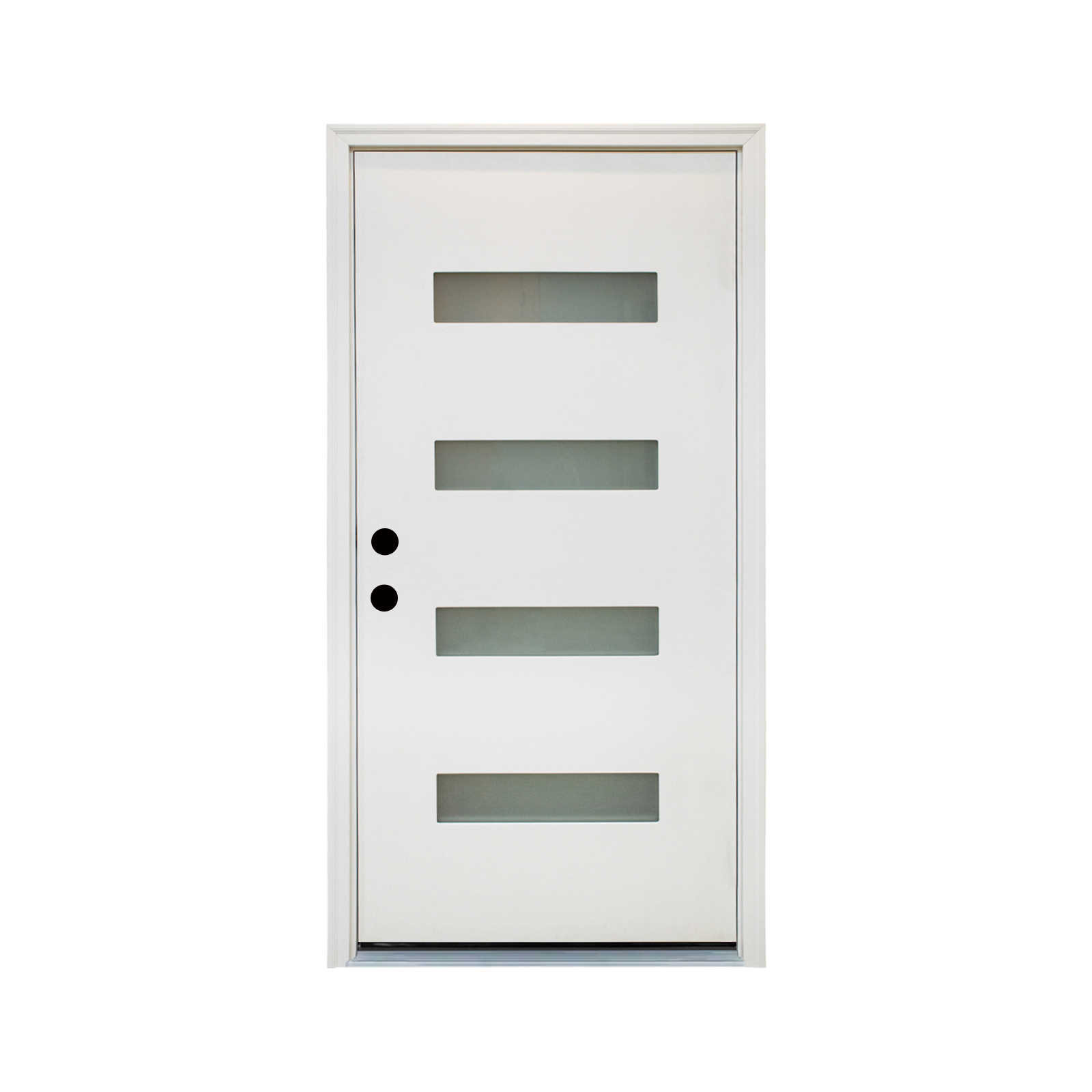 36 x 80 White Finishe Knock-Down Fiberglass Entry Door Right Hand Inswing with Brickmould Frosted Glass and Vinyl Frame