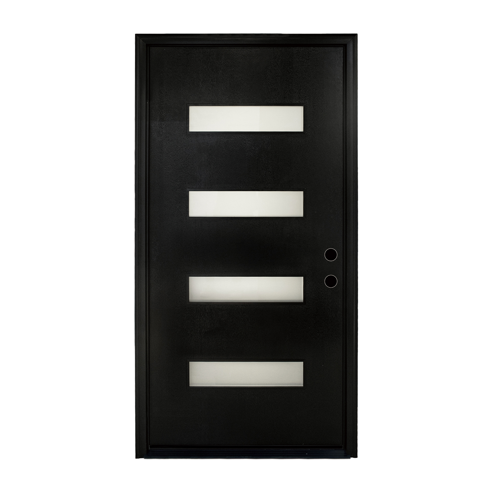 36 x 80 Black Finishe Knock-Down Fiberglass Entry Door Left Hand Inswing with Brickmould Frosted Glass and Vinyl Frame