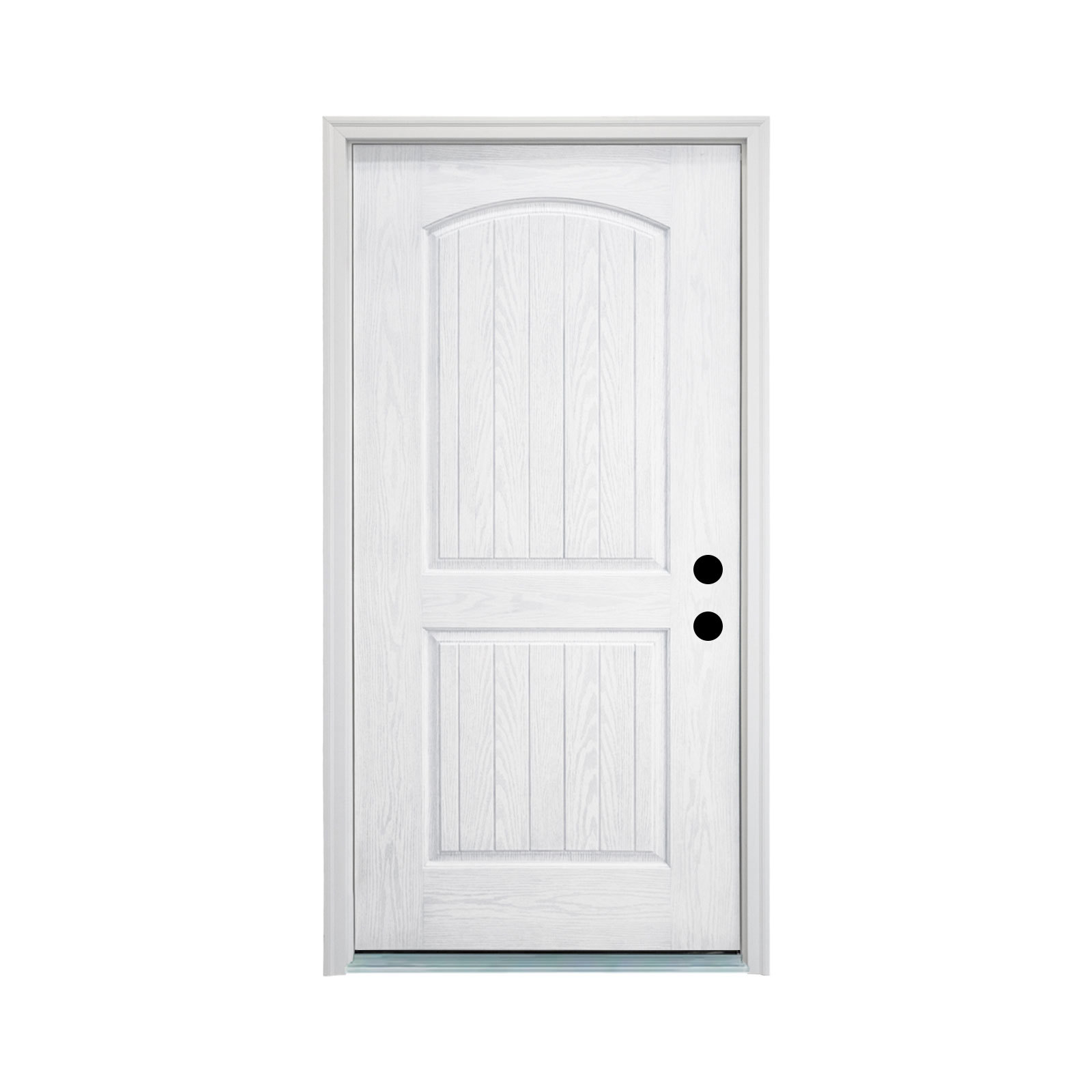 36 x 80 Plank Arch Top Left Hand Inswing Primed Smooth White Fiberglass Front Door with Door Jamb