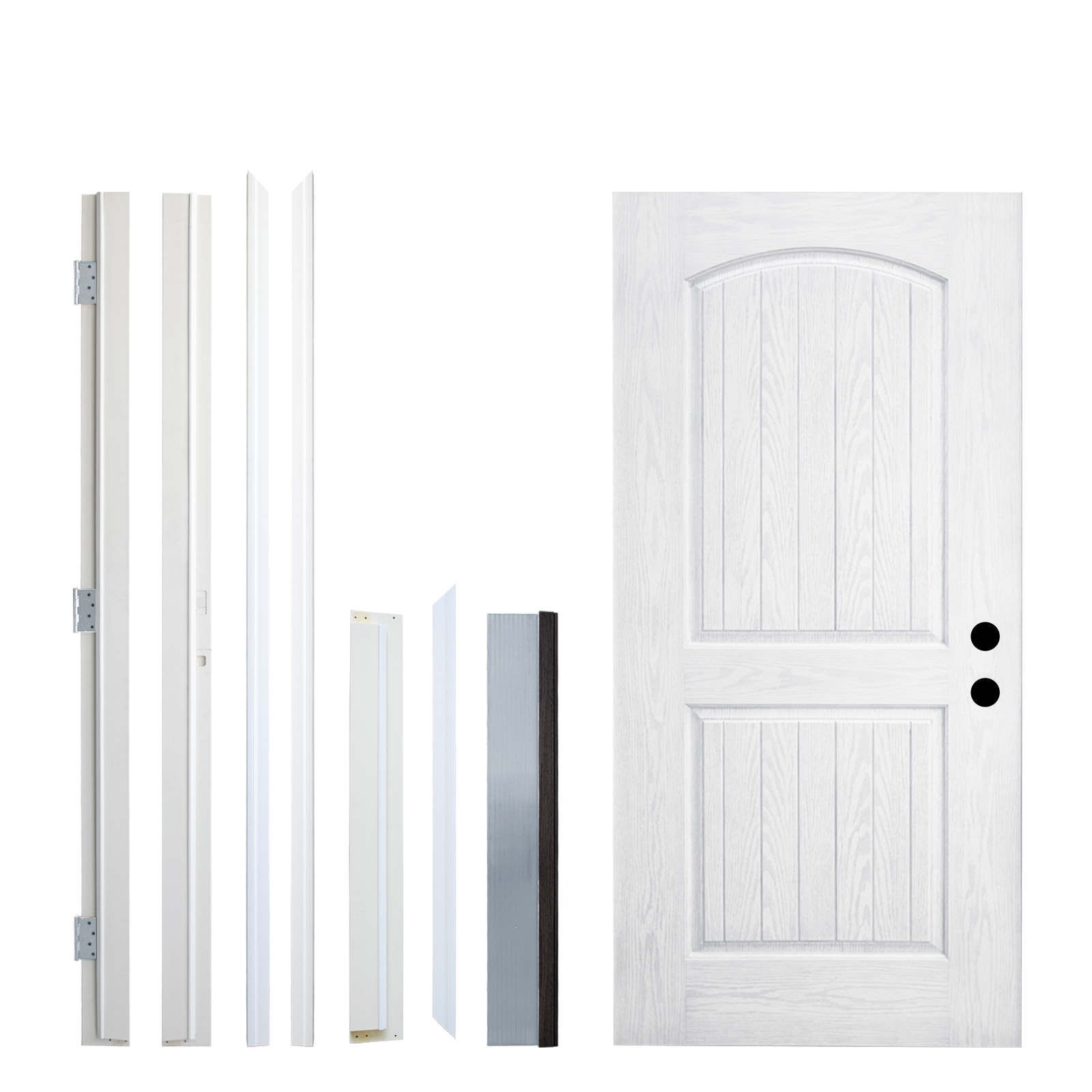 36 x 80 Plank Arch Top Left Hand Inswing Primed Smooth White Fiberglass Front Door with Door Jamb
