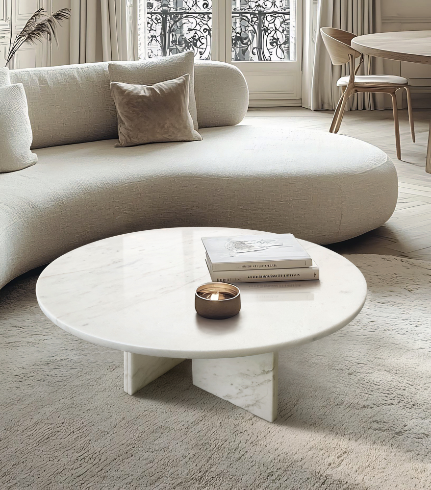 28-Inch White natural marble coffee table