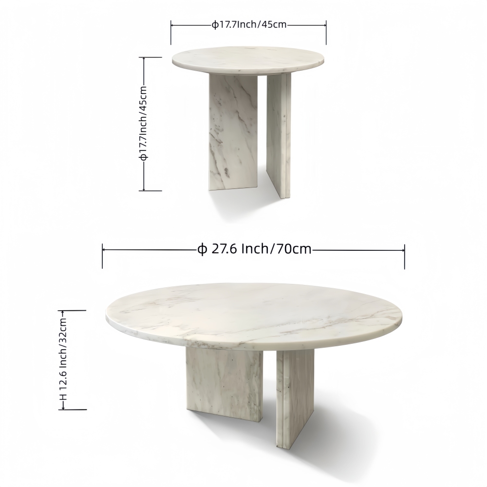 White natural marble coffee table set