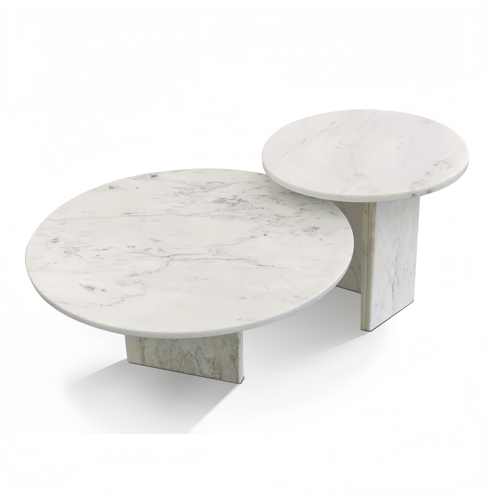 White natural marble coffee table set