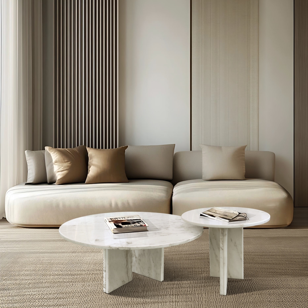 White natural marble coffee table set