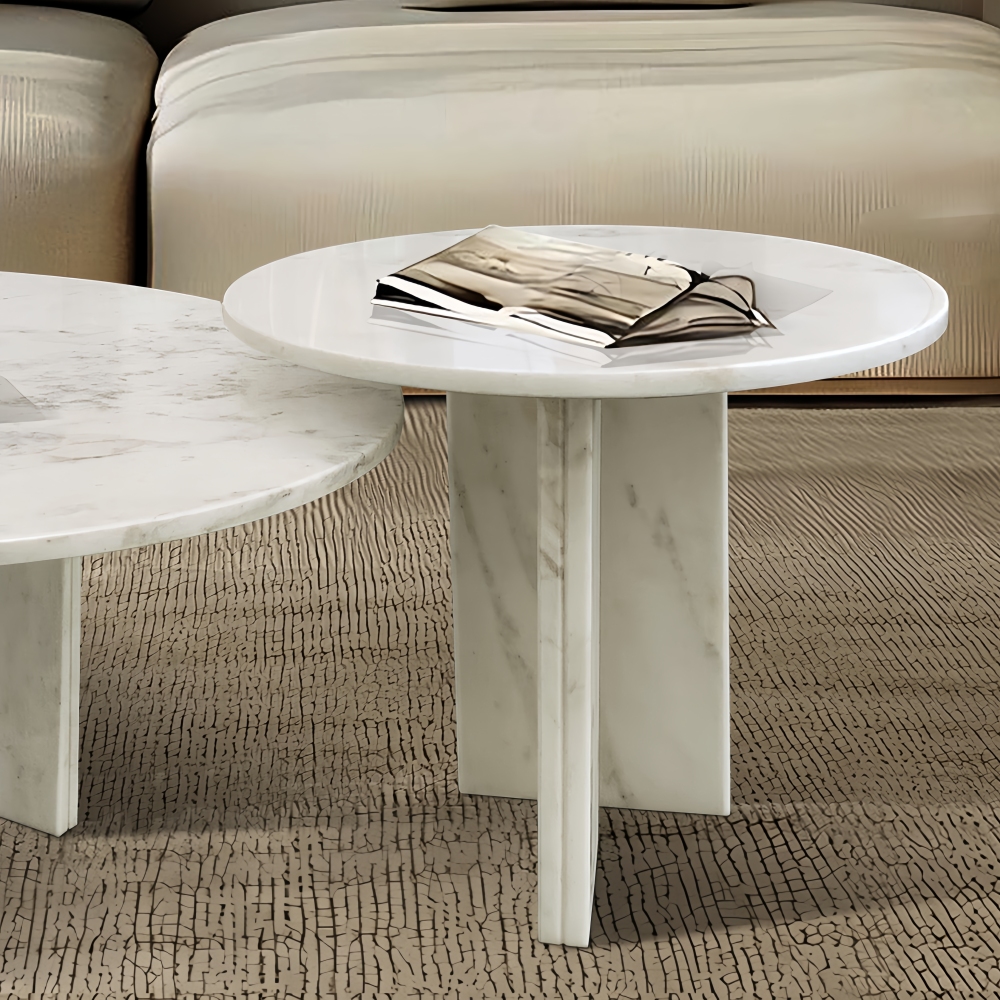 White natural marble coffee table set