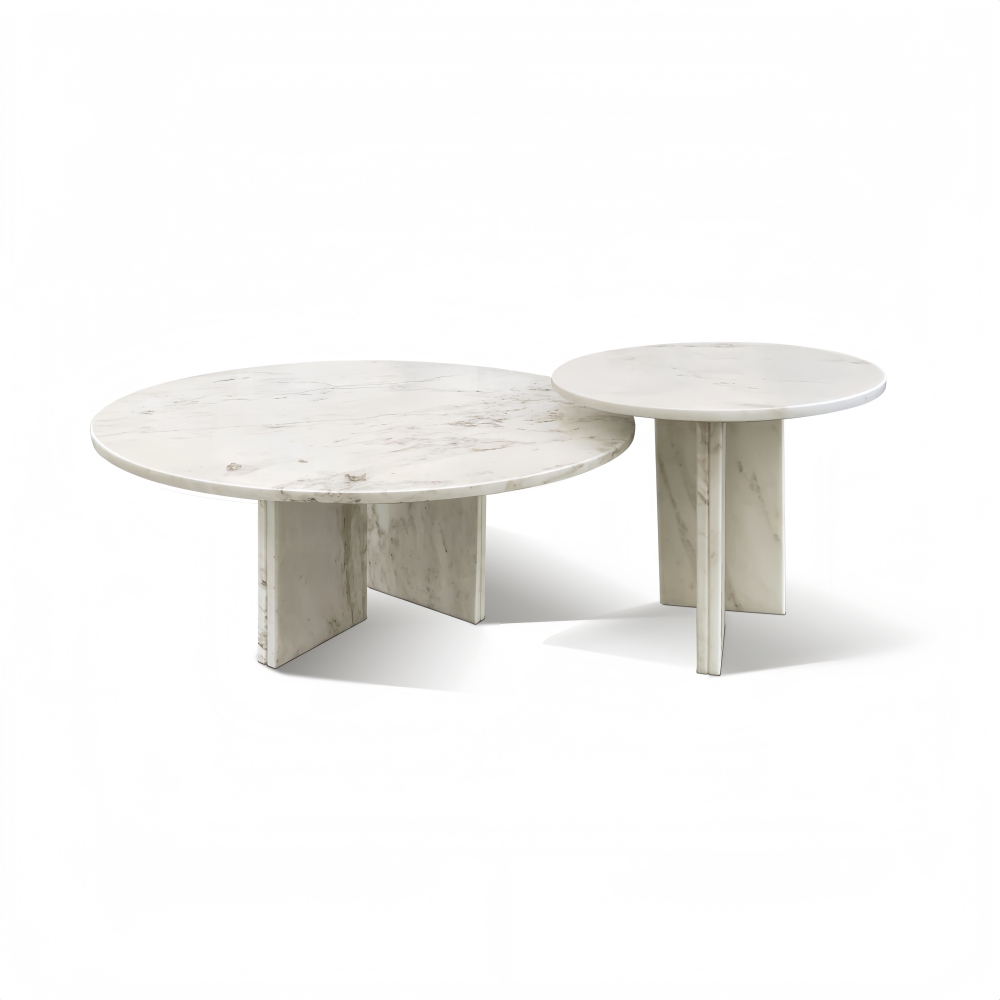 White natural marble coffee table set