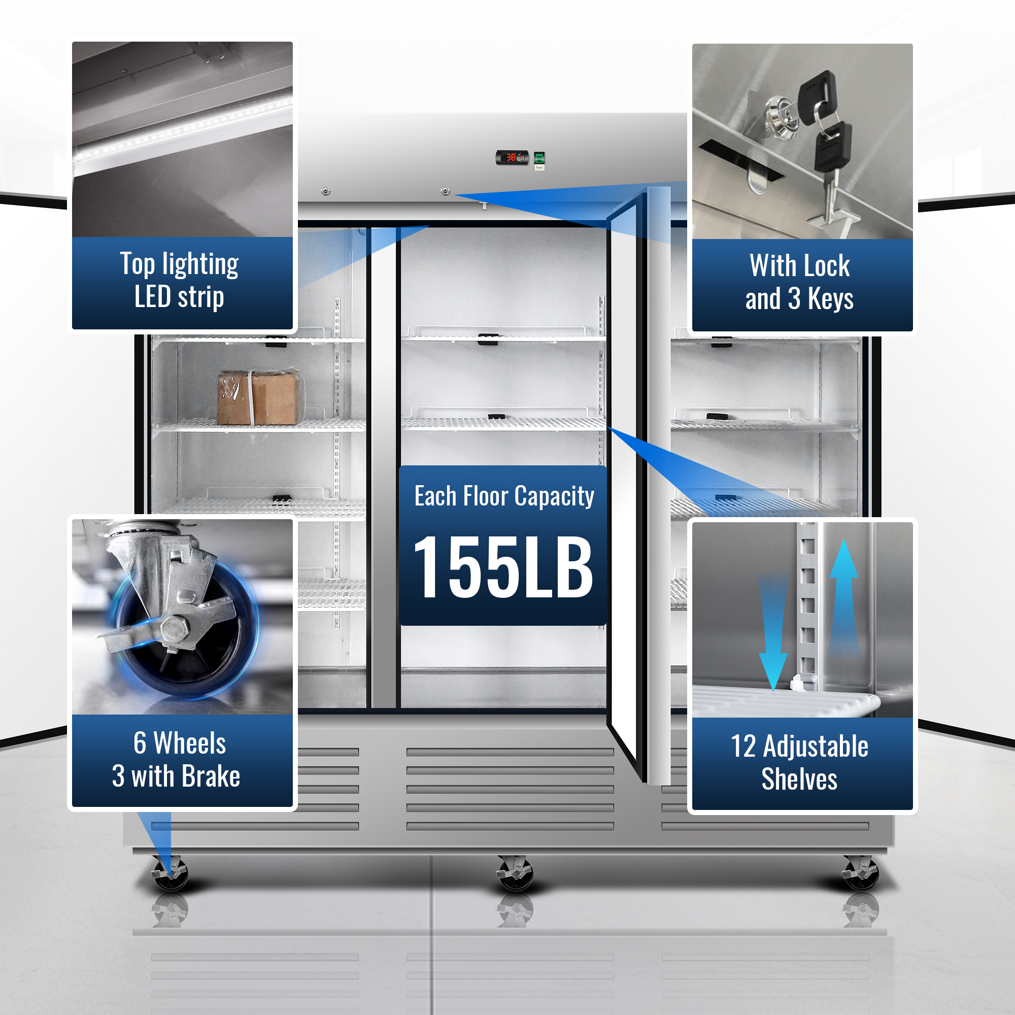 CR 72-cu ft Commercial Refrigerators 3 Stainless steel -Door Reach-In ( Sliver )