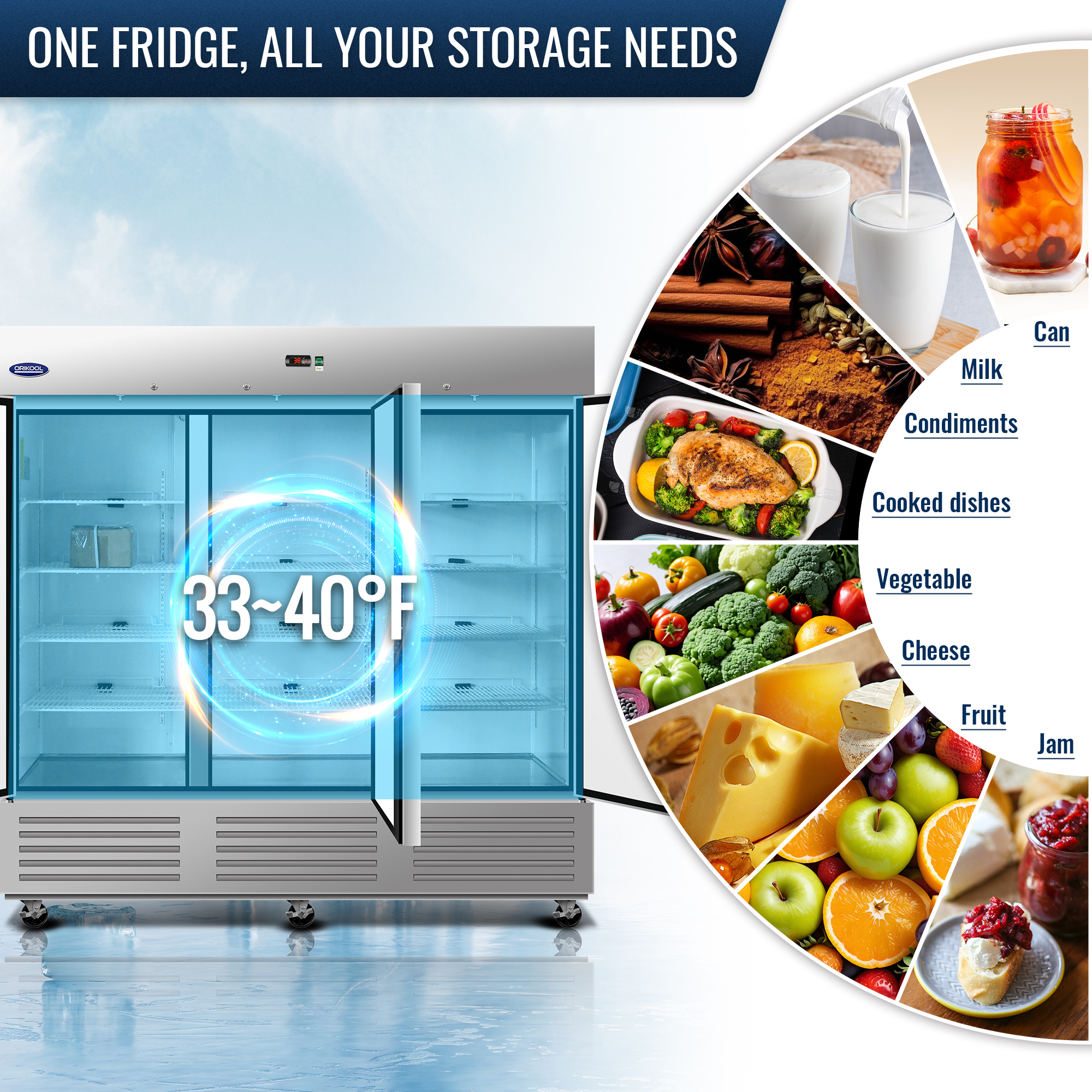 CR 72-cu ft Commercial Refrigerators 3 Stainless steel -Door Reach-In ( Sliver )