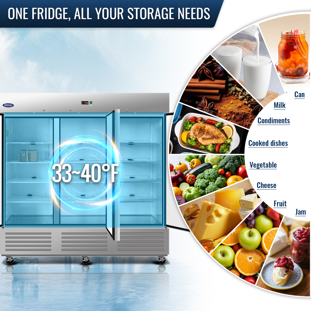CR 72-cu ft Commercial Refrigerators 3 Stainless steel -Door Reach-In ( Sliver )