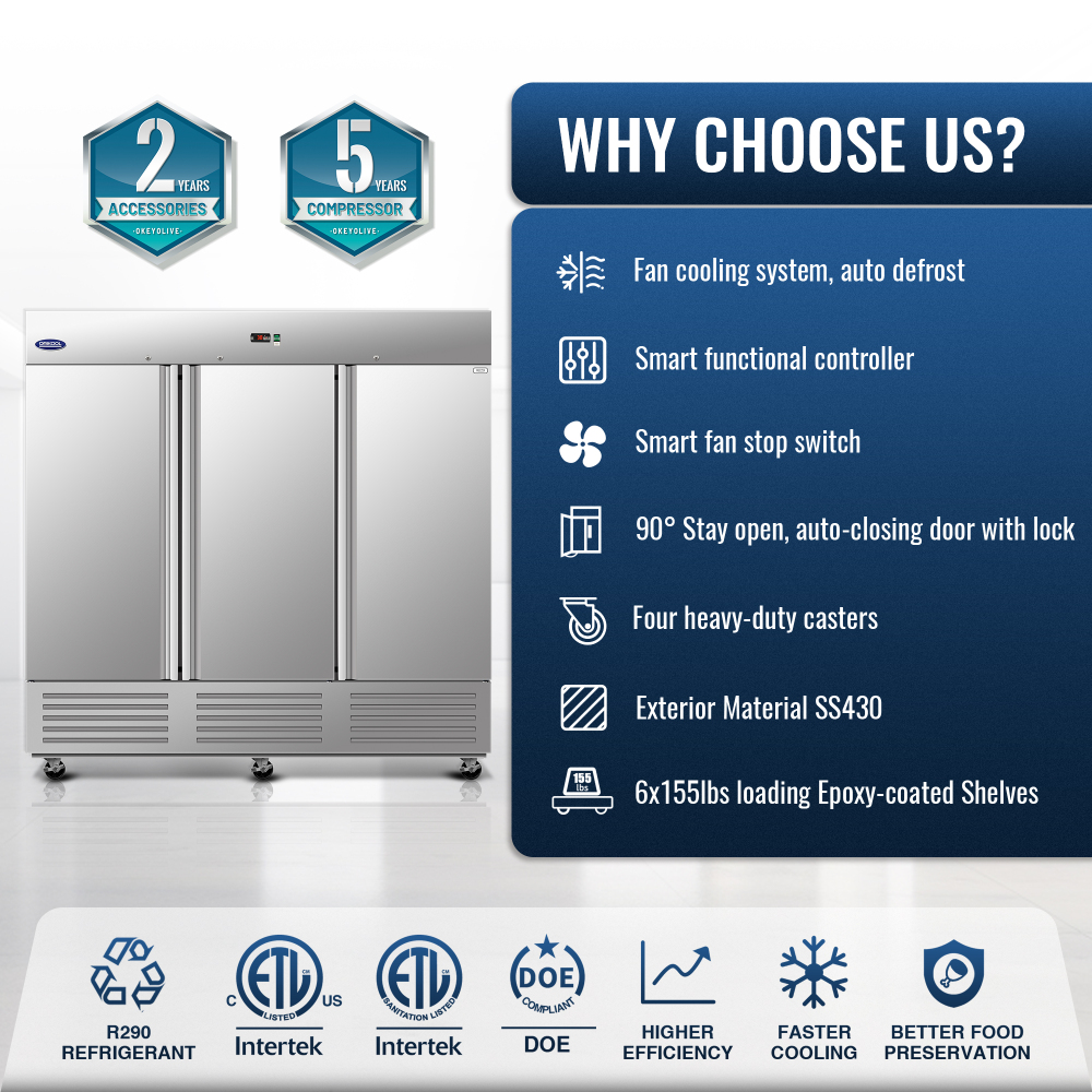 CR 72-cu ft Commercial Refrigerators 3 Stainless steel -Door Reach-In ( Sliver )