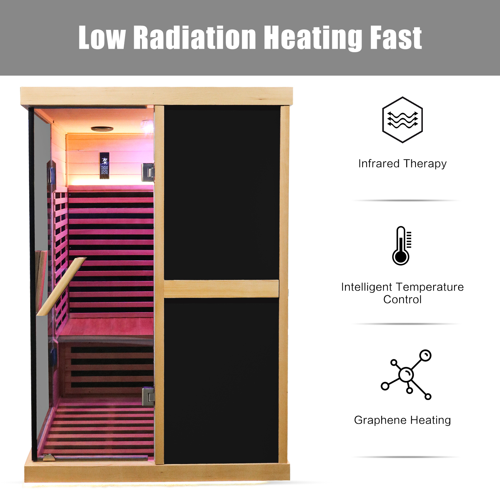 2-Person Indoor Hemlock Infrared Sauna with 10 Far-Infrared Carbon Crystal Heaters and Chromotherapy