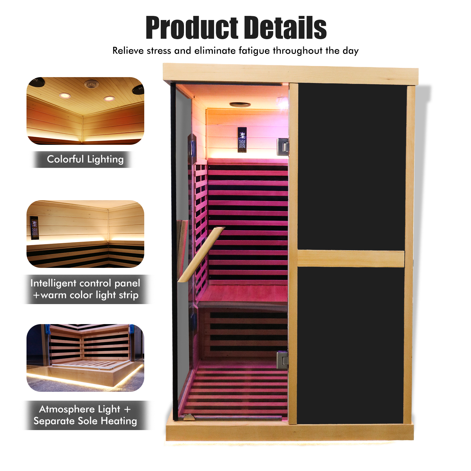2-Person Indoor Hemlock Infrared Sauna with 10 Far-Infrared Carbon Crystal Heaters and Chromotherapy