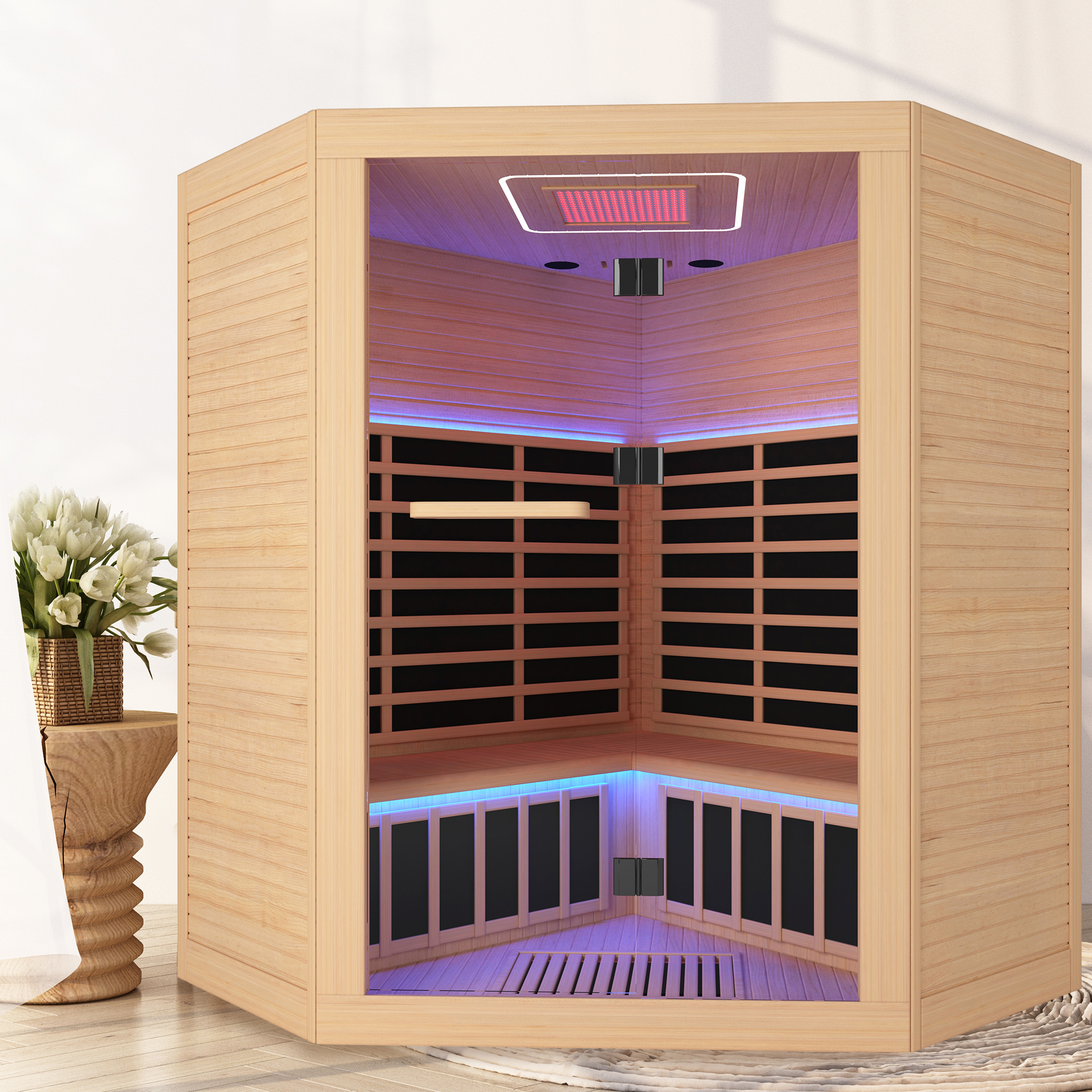 4-Person Indoor Hemlock Infrared Sauna with 11 Far-infrared Carbon Crystal Heaters