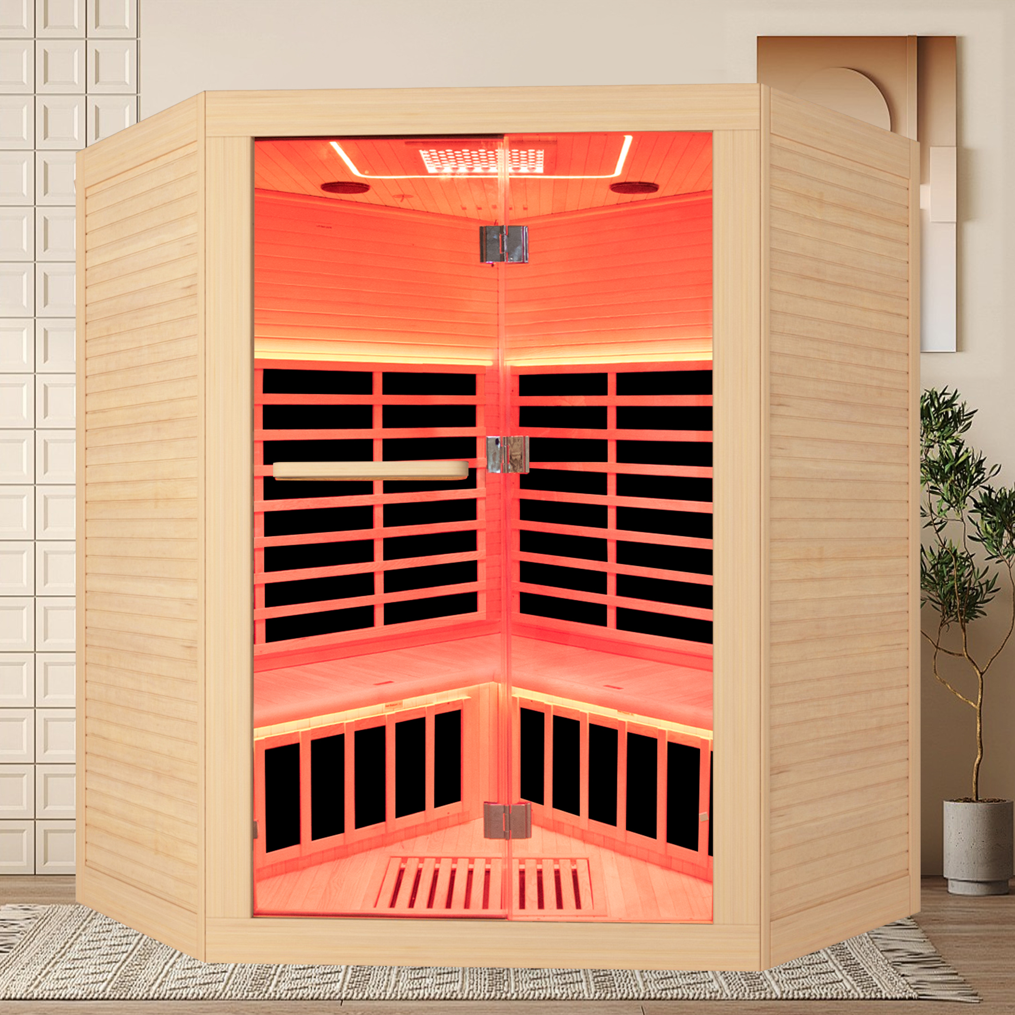 4-Person Indoor Hemlock Infrared Sauna with 11 Far-infrared Carbon Crystal Heaters