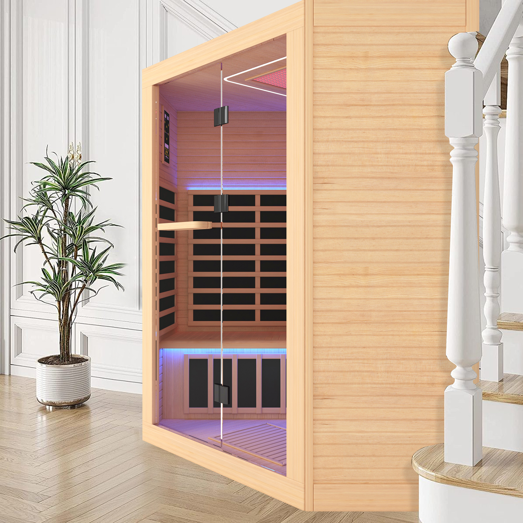 4-Person Indoor Hemlock Infrared Sauna with 11 Far-infrared Carbon Crystal Heaters