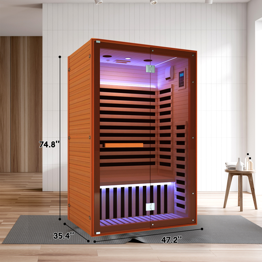 2-Person Indoor Hemlock Infrared Sauna with 8 Far-Infrared Carbon Crystal Heaters and Chromotherapy