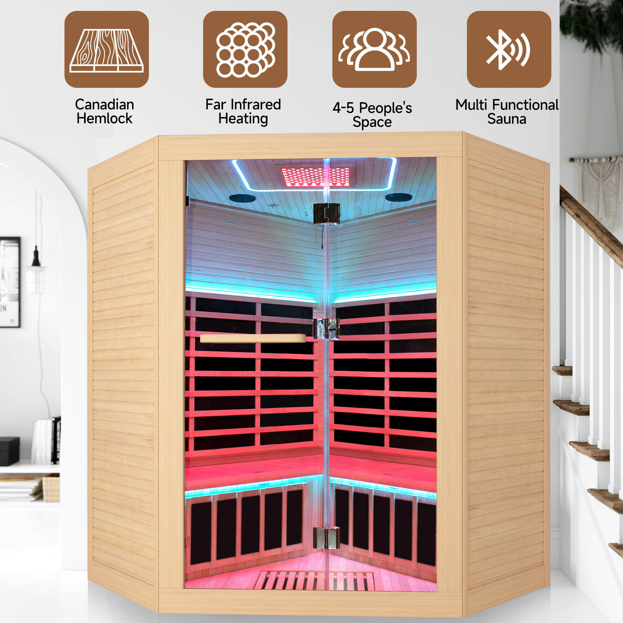 4-Person Indoor Hemlock Infrared Sauna with 11 Far-infrared Carbon Crystal Heaters