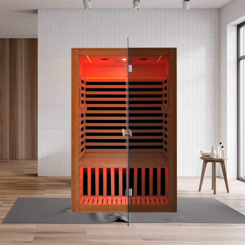 2-Person Indoor Hemlock Infrared Sauna with 8 Far-Infrared Carbon Crystal Heaters and Chromotherapy