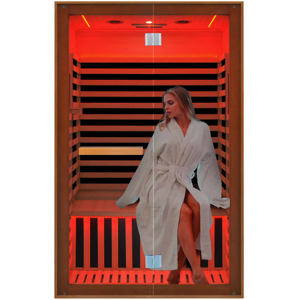 2-Person Indoor Hemlock Infrared Sauna with 8 Far-Infrared Carbon Crystal Heaters and Chromotherapy
