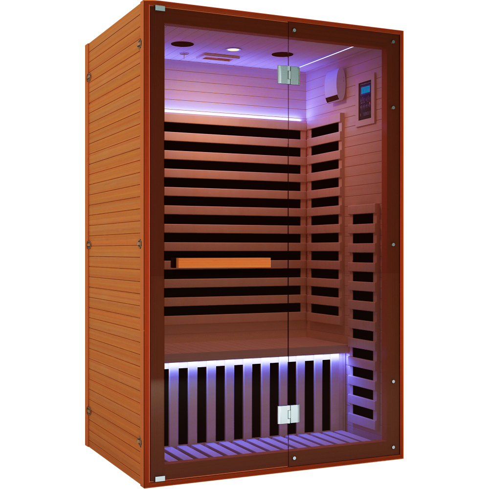 2-Person Indoor Hemlock Infrared Sauna with 8 Far-Infrared Carbon Crystal Heaters and Chromotherapy