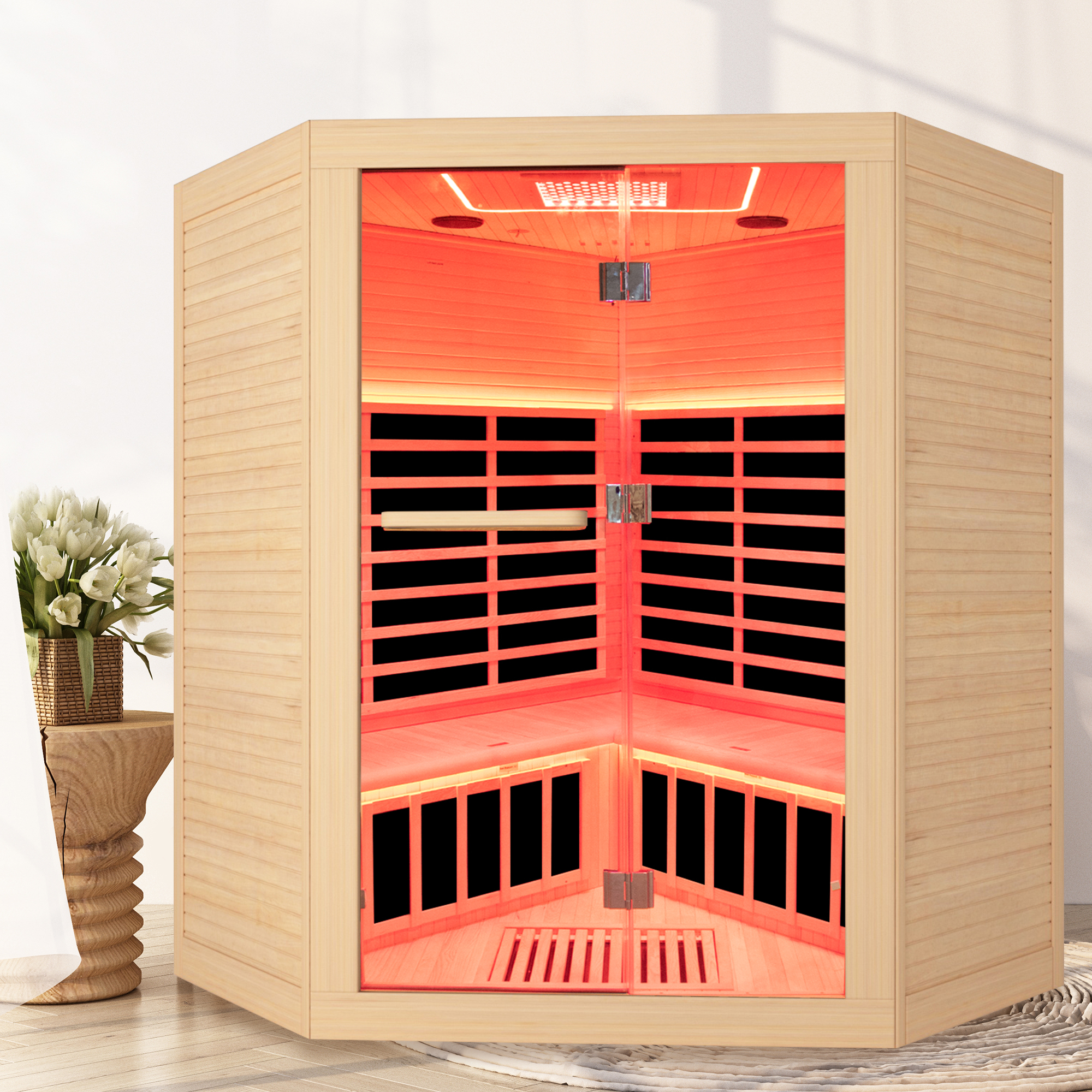 4-Person Indoor Hemlock Infrared Sauna with 11 Far-infrared Carbon Crystal Heaters