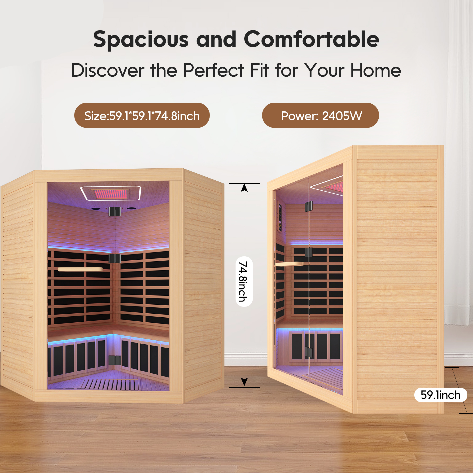 4-Person Indoor Hemlock Infrared Sauna with 11 Far-infrared Carbon Crystal Heaters