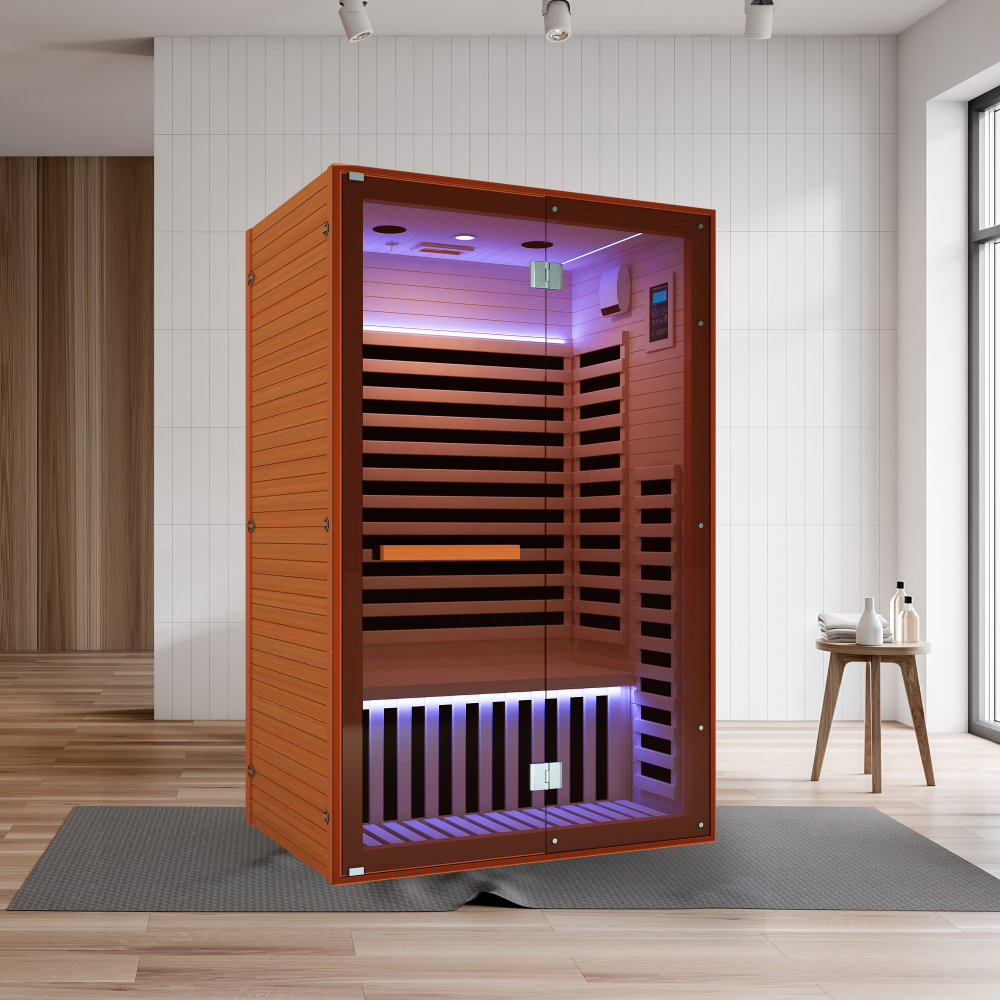 2-Person Indoor Hemlock Infrared Sauna with 8 Far-Infrared Carbon Crystal Heaters and Chromotherapy