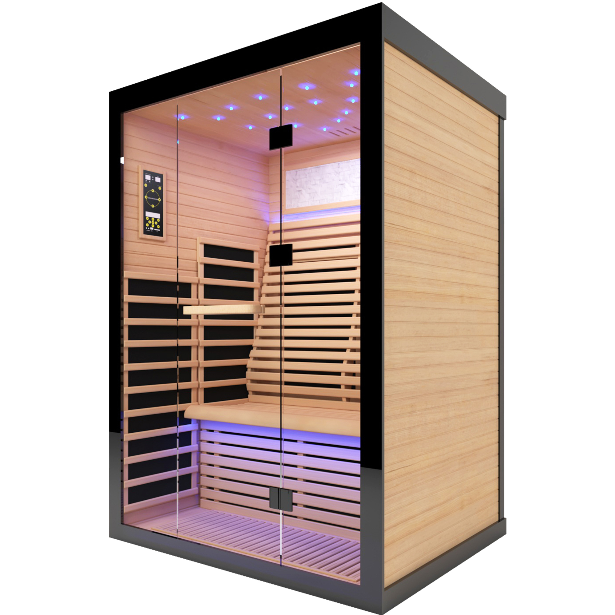 2-Person Indoor Hemlock Infrared Sauna with 8 Far-Infrared Carbon Crystal Heaters and Chromotherapy