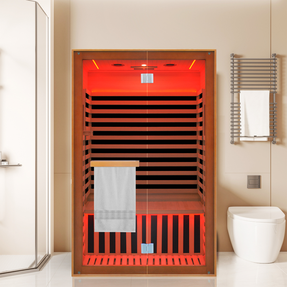 2-Person Indoor Hemlock Infrared Sauna with 8 Far-Infrared Carbon Crystal Heaters and Chromotherapy