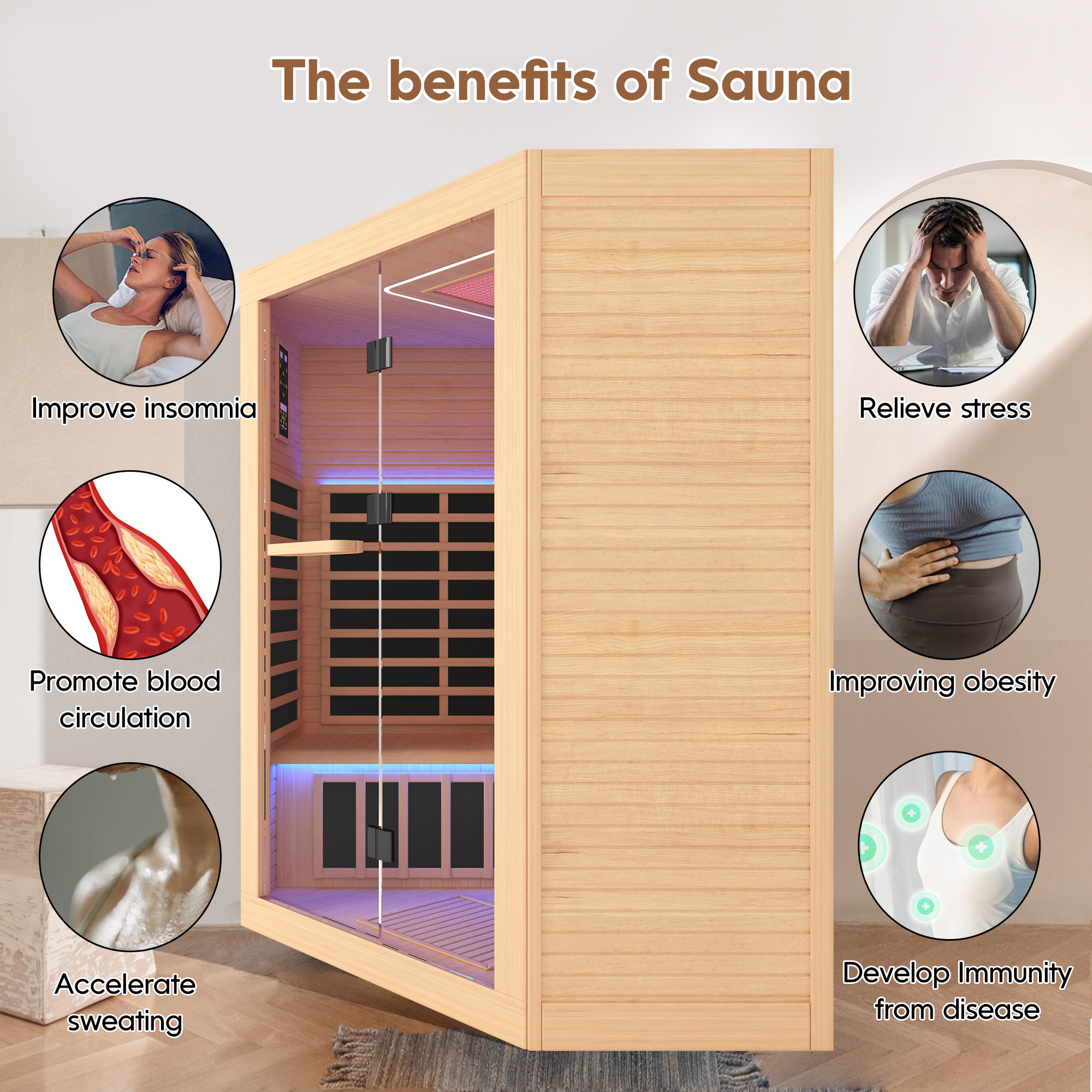 4-Person Indoor Hemlock Infrared Sauna with 11 Far-infrared Carbon Crystal Heaters