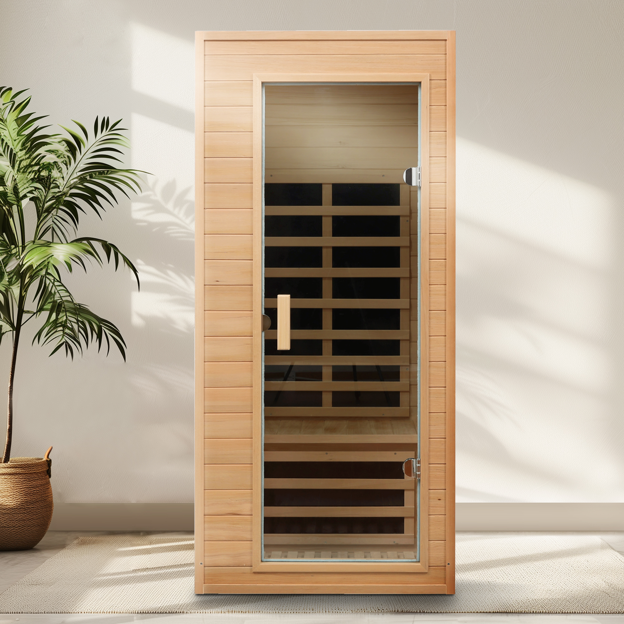 1-Person Indoor Hemlock Infrared Sauna with 5 Far-Infrared Carbon Crystal Heaters