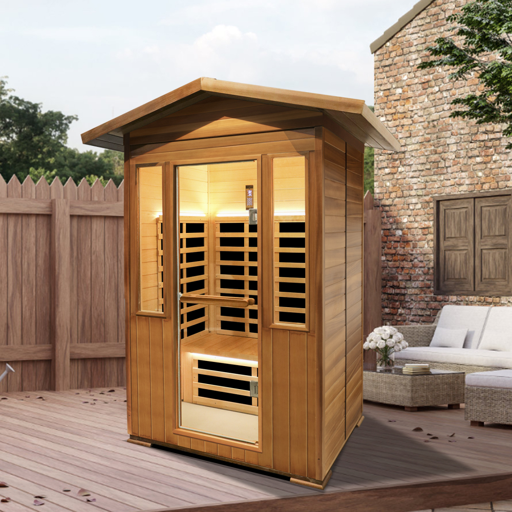 2-Person Outdoor Red Cedar Infrared Sauna with 8 Far Infrared Carbon Crystal Heaters